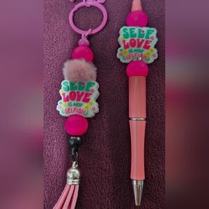 Pink and Black Kids Keychain with Self Love Message
